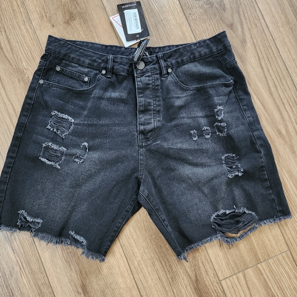 NEW RELAXED FIT RIGID MULTI RIP DENIM SHORTS, Mens size 34 - Picture 2 of 6